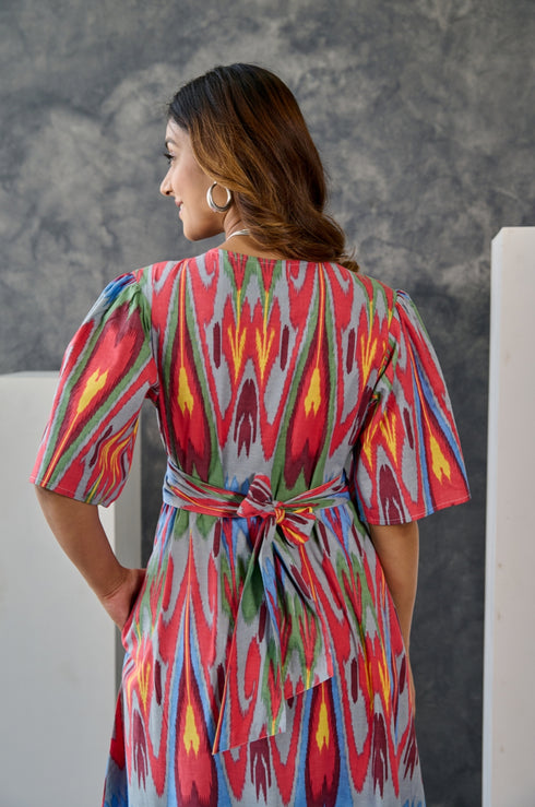 Dreamy Grey Ikat Print Maxi Dress